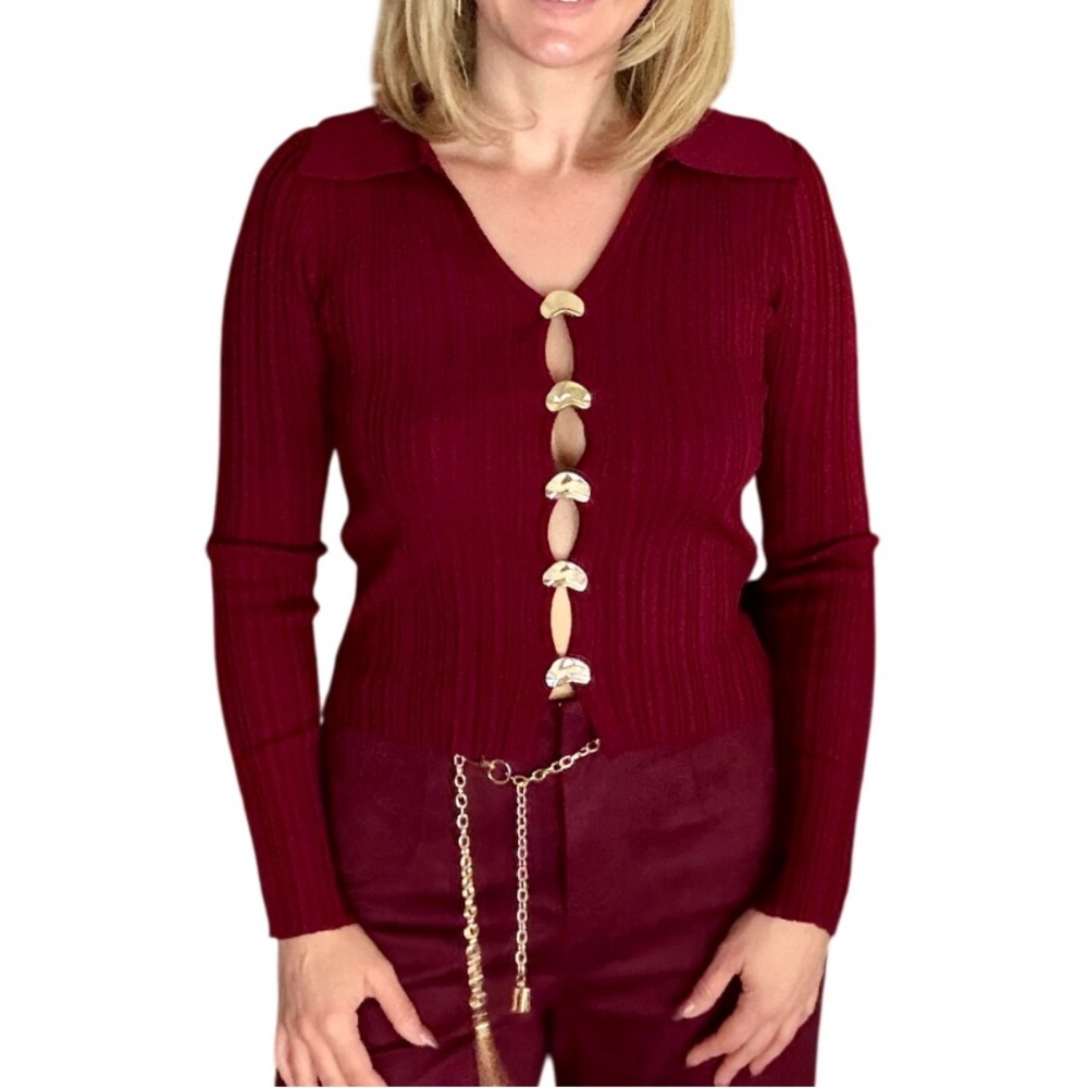 Elegant Burgundy Button-Up Women's Top NWT